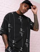 Asos Design Two-piece Oversized T-shirt With All Over Dark Future Logo-black