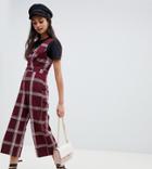 Miss Selfridge Jumpsuit With Button Detail In Burgundy Check