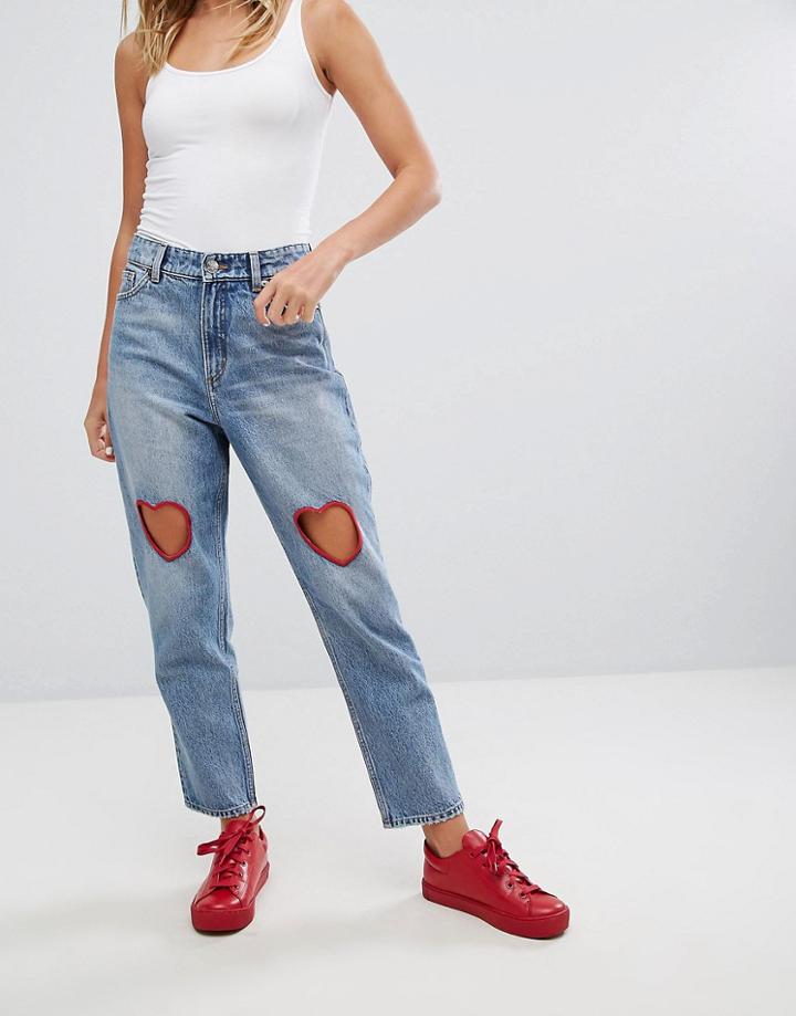 Monki Cut Out Heart Jeans - Blue