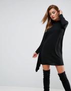 Asos Oversized Dress With Asymmetric Batwing Sleeve - Black