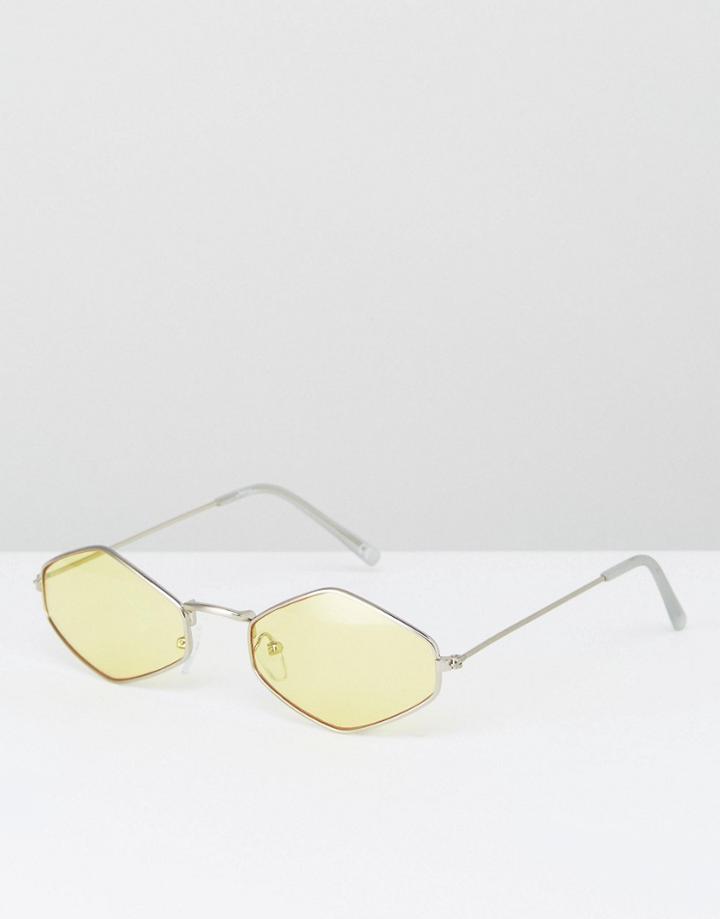 Jeepers Peepers Metal Diamond Sunglasses With Tinted Yellow Lens - Yellow