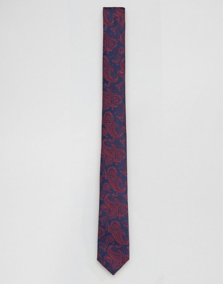 Asos Slim Tie With Navy Paisley Design - Navy