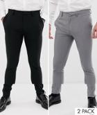 Asos Design 2 Pack Super Skinny Smart Pants In Black And Gray Save-multi