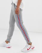 Asos Design Skinny Sweatpants With Side Stripe Taping In Gray Marl - Gray