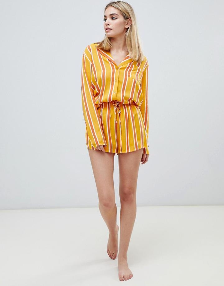 Asos Design Mix & Match Varied Stripe Short In 100% Woven Modal - Orange
