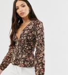 Glamorous Tall Tea Blouse In Vintage Floral-brown