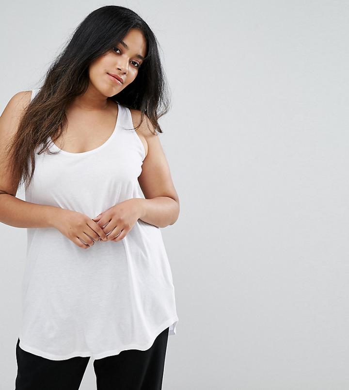 New Look Curve Scoop Dip Back Tank Top - White
