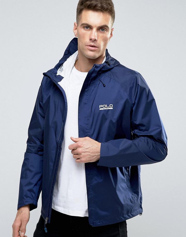 Polo Sport By Ralph Lauren Logo Hooded Windreaker In Navy - Navy