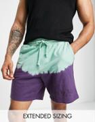 Asos Design Relaxed Shorts In Purple And Green Tie Dye - Part Of A Set