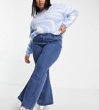 Cotton: On Curve Stretch Flare Jean In Mid Wash Blue