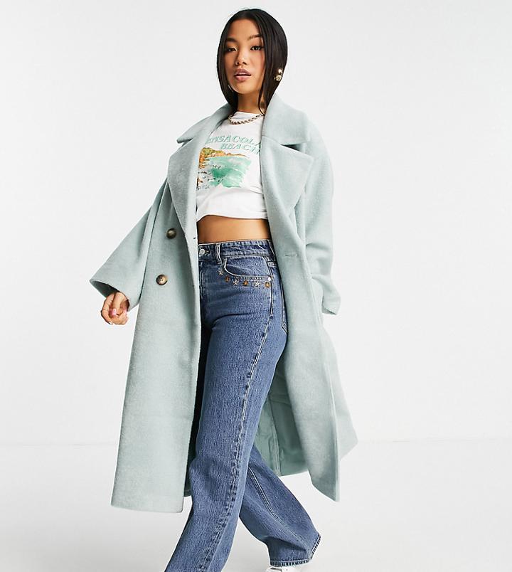 Asos Design Petite Oversized Boucle Coat In Mint-blues