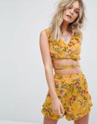 Kiss The Sky Festival Tie Up Crop Top Co-ord - Yellow