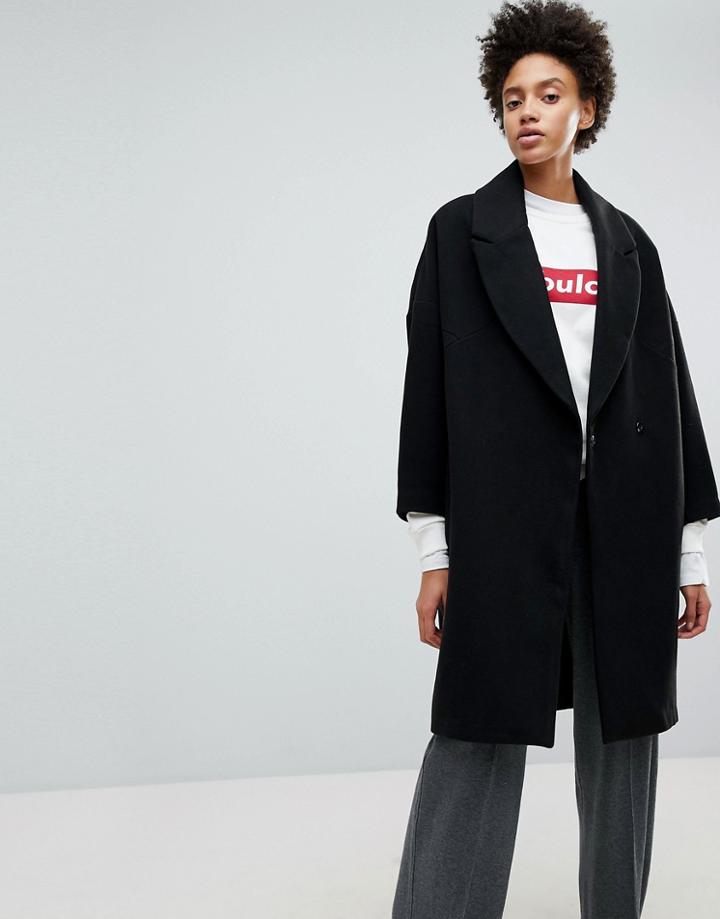Stradivarius Black Longline Smart Coat - Black