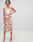 Oasis Floral Print Cold Shoulder Midi Dress - Multi
