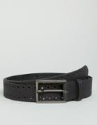 Asos Smart Slim Leather Belt In Black With Brogue Detail - Black