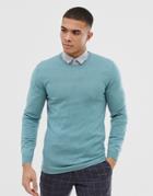 Asos Design Muscle Fit Merino Wool Sweater In Sea Green - Green
