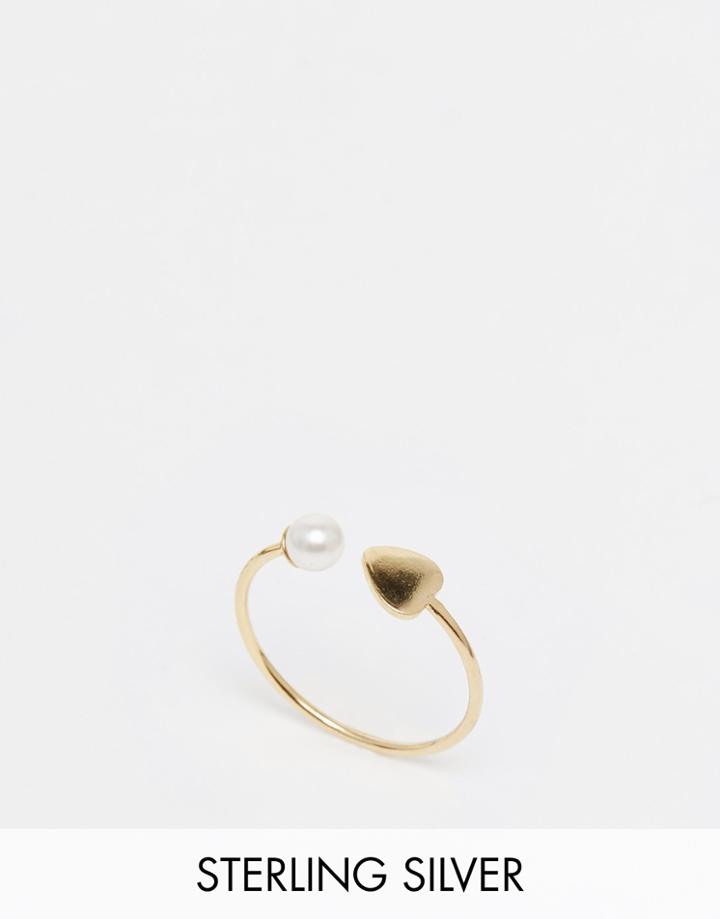 Asos Sterling Silver Heart & Pearl Ring - Gold Plated