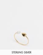 Asos Sterling Silver Heart & Pearl Ring - Gold Plated
