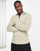 River Island Tipped Knit Polo Shirt In Brown
