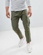 Celio Cropped Cargo Pants In Linen - Green