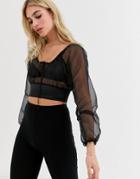 Motel Crop Top With Tie Front In Organza