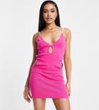 Asyou Cut Out Knit Dress With Butterfly Beads In Pink