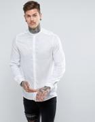 Asos Regular Fit Sheer Shirt With Grandad Collar - White