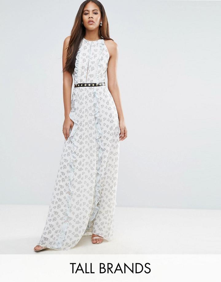 True Decadence Tall All Over Floral Maxi Dress With Metal Belt Detail In Ditsy Floral Print - Multi