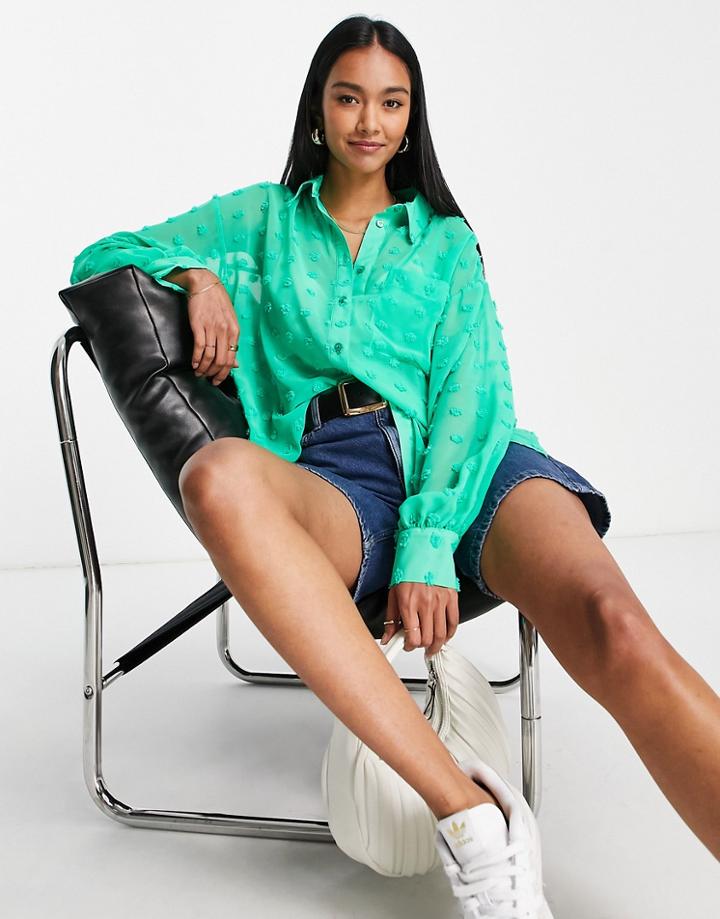 Asos Design Oversized Shirt In Bright Green Textured