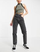 Pull & Bear Mom Jean In Washed Black-grey