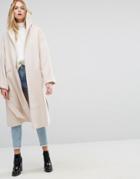 Asos Hooded Belted Shawl Collar Coat - Pink