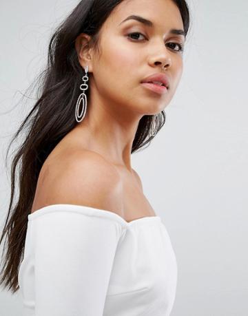 Loverocks London Rhinestone Oval Statement Earrings - Silver