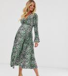 Asos Design Maternity Wrap Maxi Dress In Neon Leopard Print - Multi
