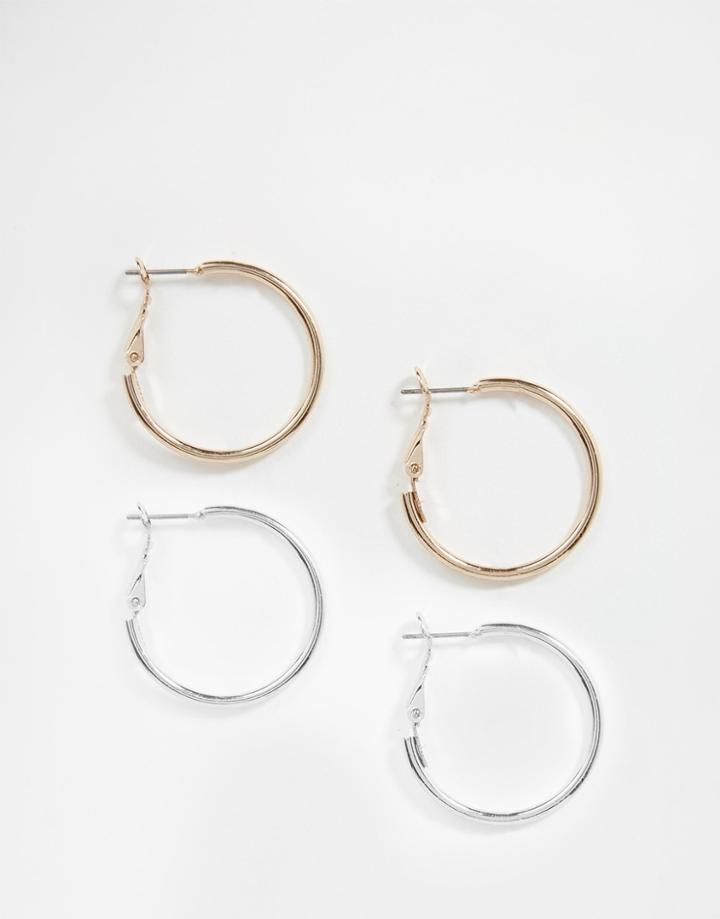 Asos 2 Pack Simple Hoop Earrings - Mixed Metal