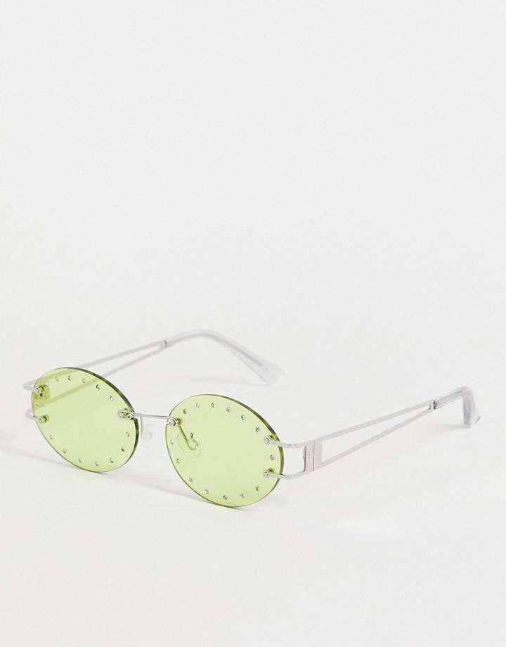 Asos Design Rimless Round Glasses With Crystal Detail In Green