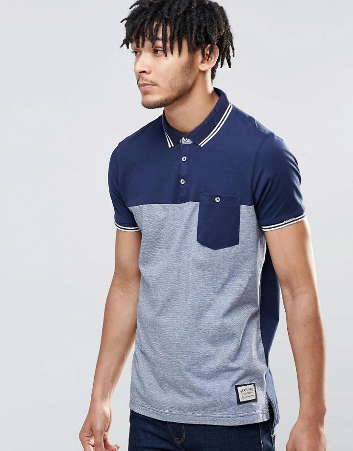 Brave Soul Panel Polo Shirt - Navy