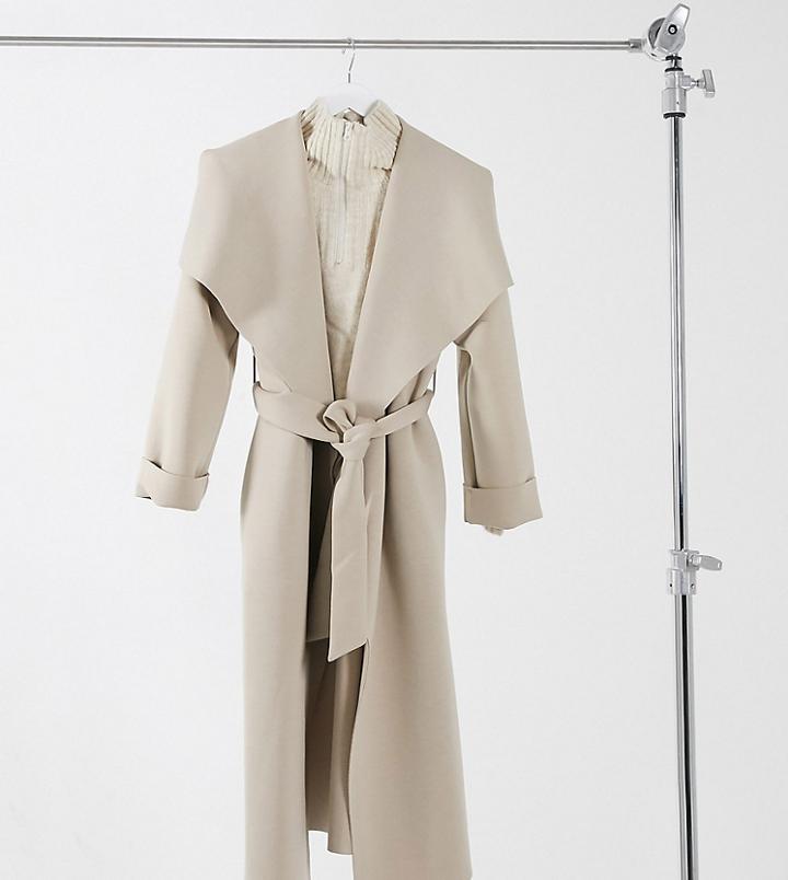 Asos Design Petite Scuba Waterfall Skater Coat In Mink-brown