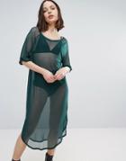 Twiin Theory Oversized Mesh Midi Dress - Green