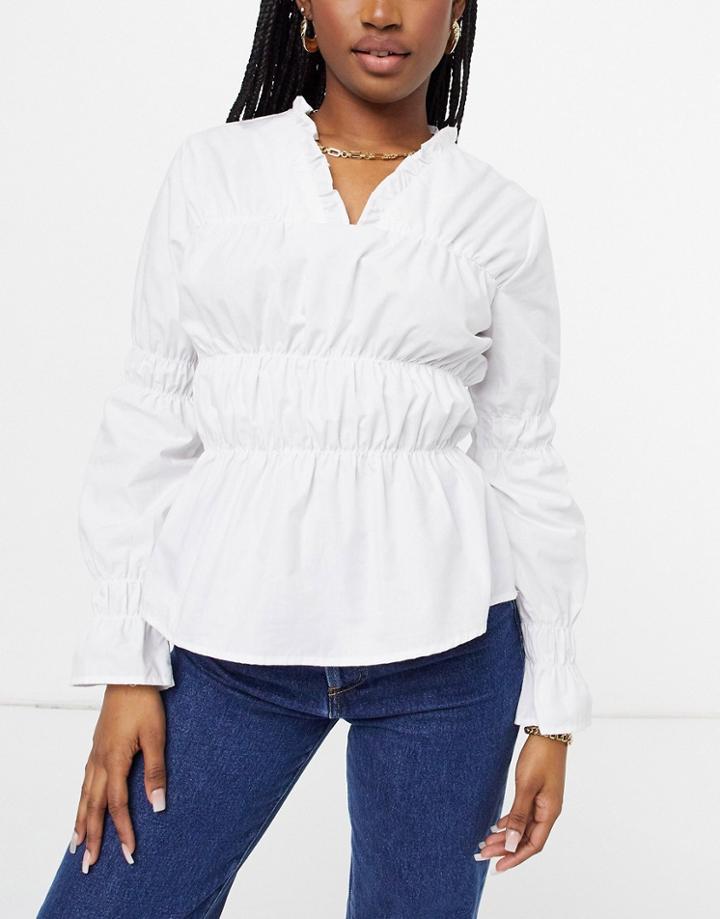 Vila Poplin Top With Smocking In White