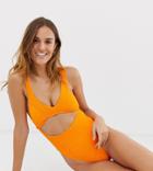 River Island Swimsuit With Cut Out In Orange - Orange