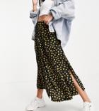 Asos Design Petite Button Through Midi Skirt With Deep Pocket Detail In Yellow Floral And Spot Print-multi