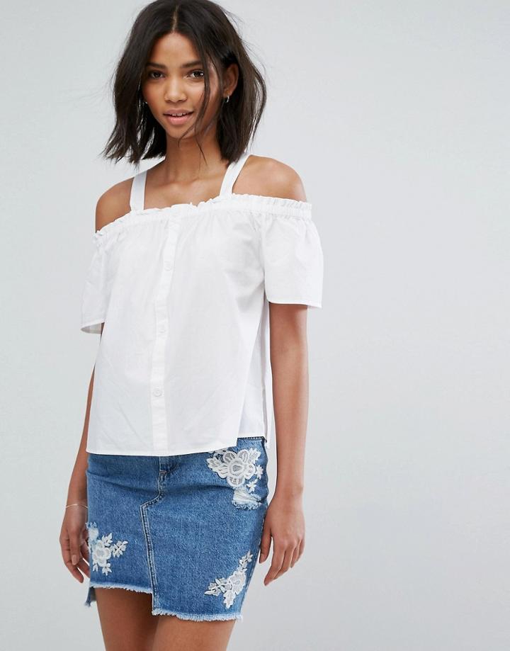 Only Button Up Bardot Top - White