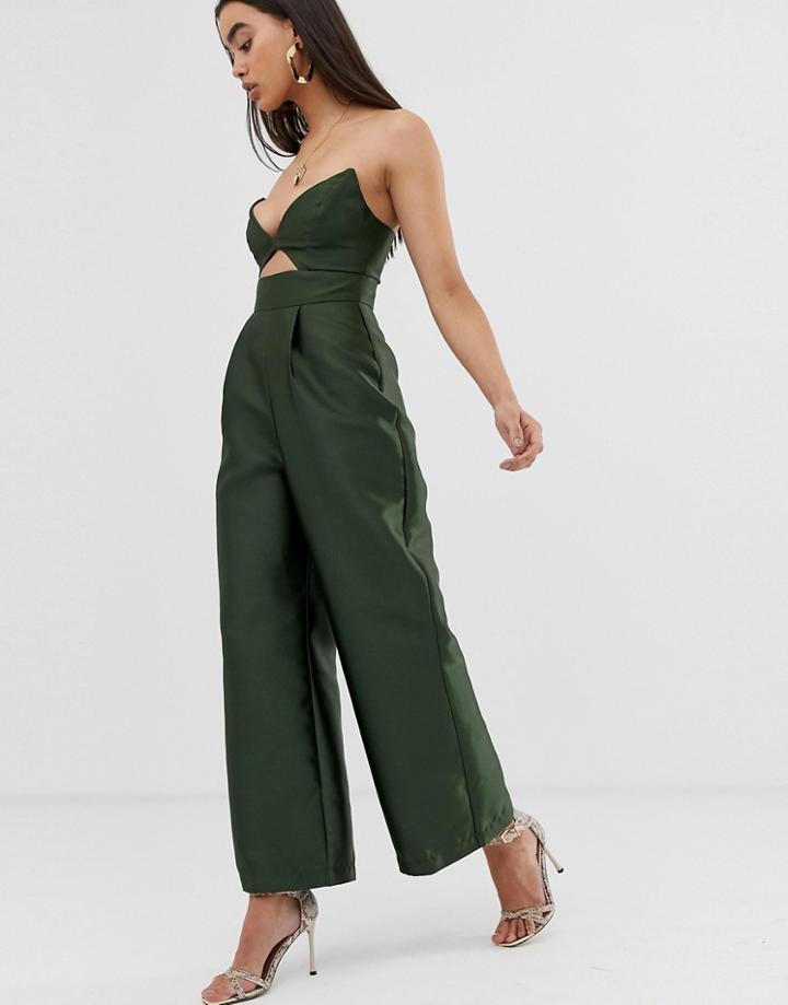 Asos Design Structured Jumpsuit With Wide Leg-green