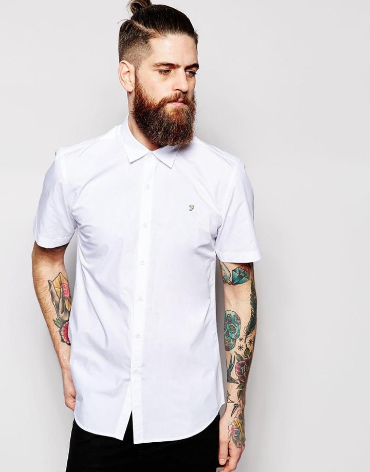 Farah Poplin Shirt Slim Fit Short Sleeves - White