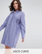 Asos Curve Cotton Shirt Dress In Stripe - Multi