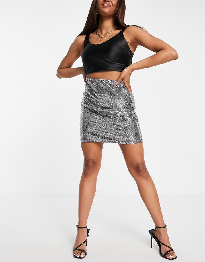 Pieces Glitter Mini Skirt In Silver