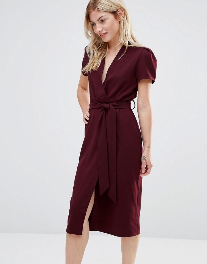 Alter Wrap Tea Midi Dress - Red