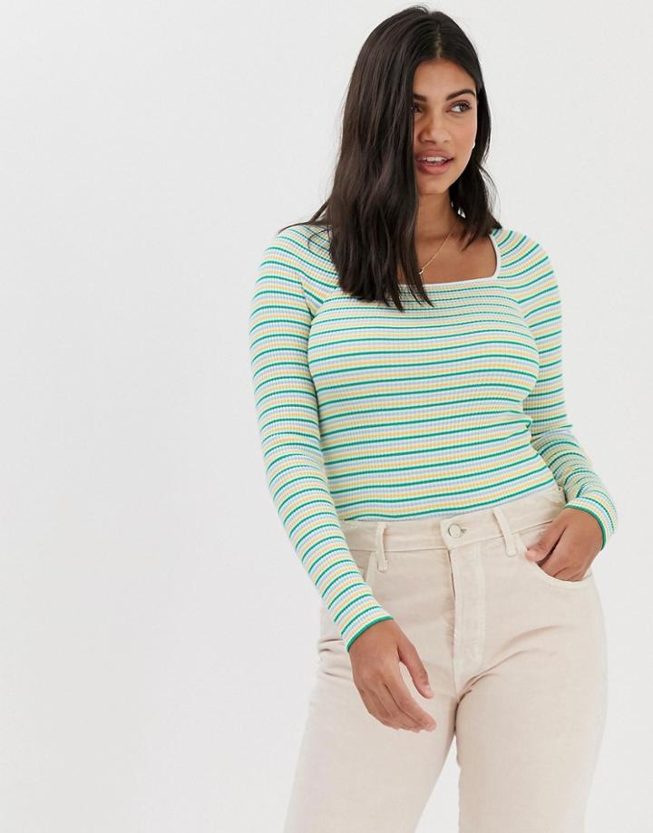 Miss Selfridge Top With Square Neck In Stripe - Multi
