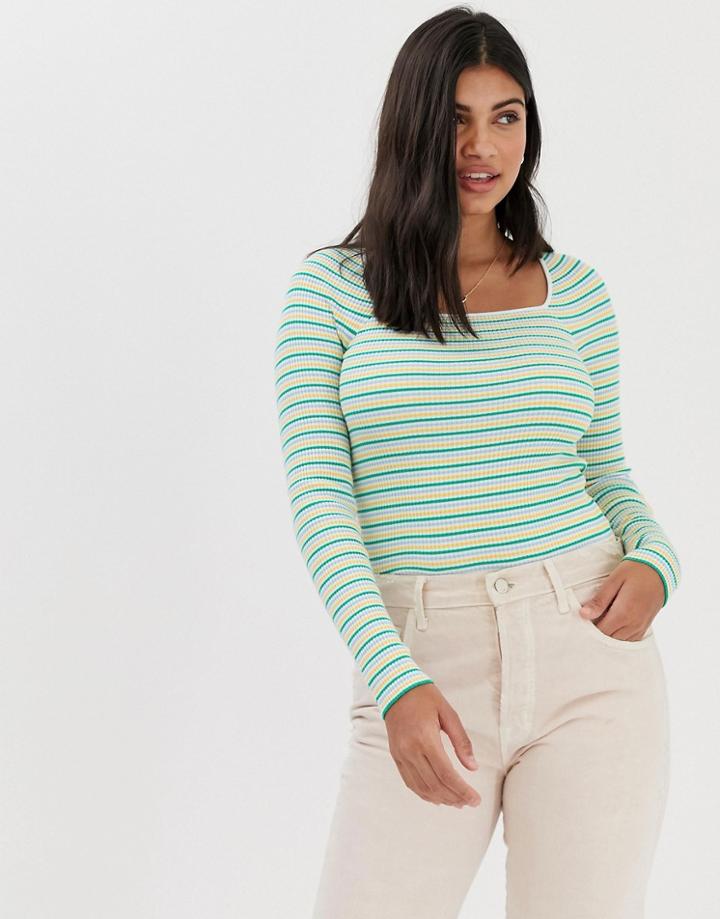 Miss Selfridge Top With Square Neck In Stripe - Multi