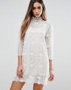 Jovonna Table Maner High Neck Lace Dress - White